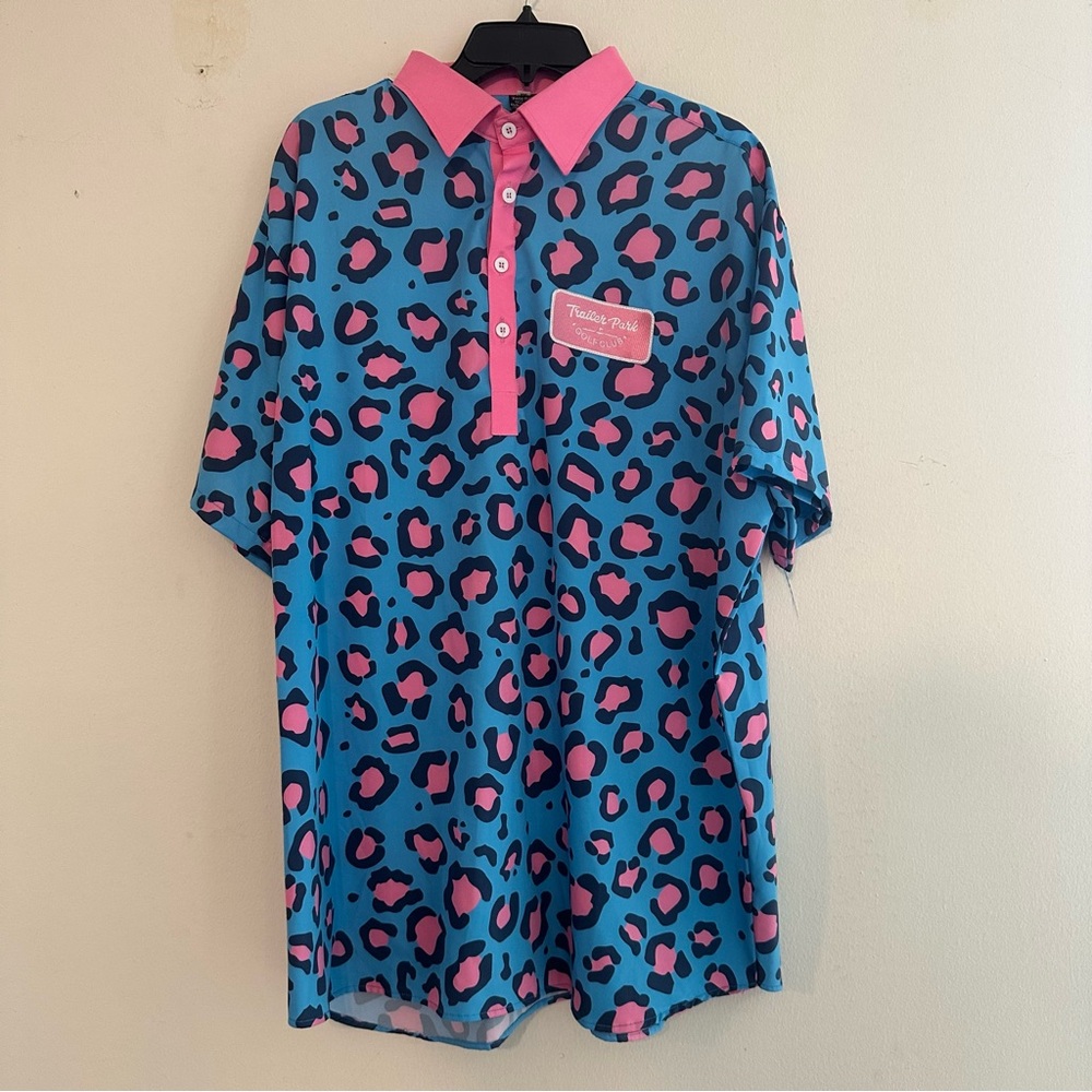 Men's Blue and Pink Leopard Print Shirt